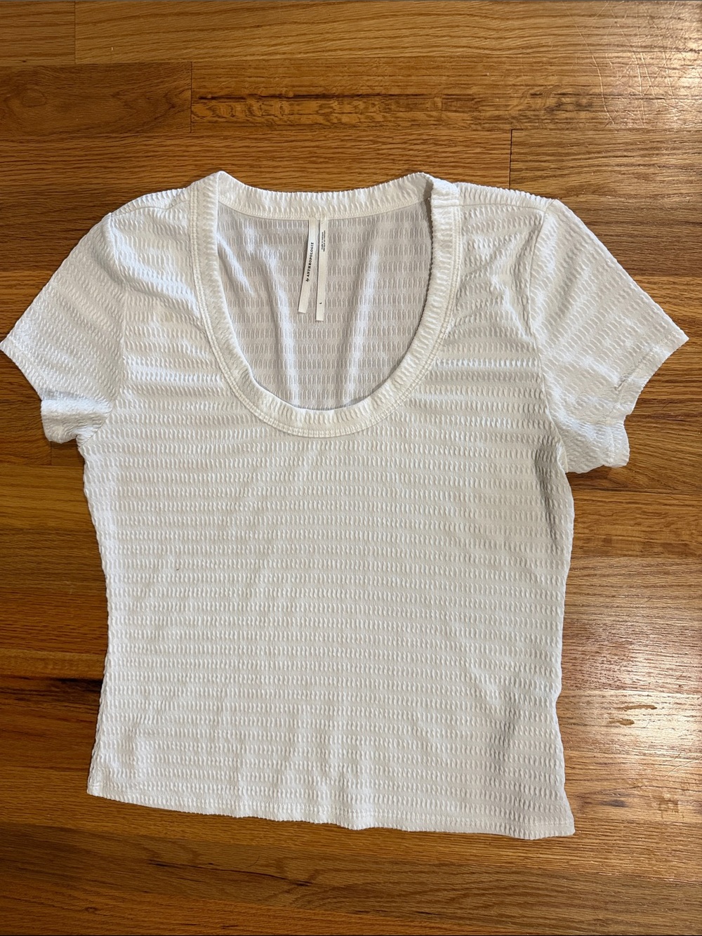 Anthropologie Women's White Textured Scoop Neck Tee size L